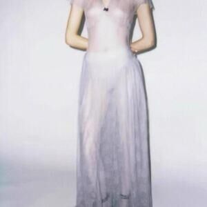 Rotate grey maxi dress with  lace detailing and tie-up back
